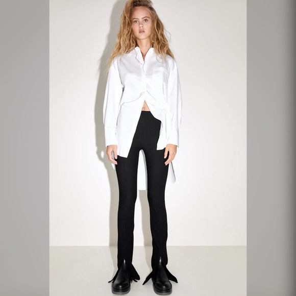 #Cybermondaysale ZARA HIGH WAISTED BLACK RIBBED FLARED LEGGINGS - Picture 9 of 9